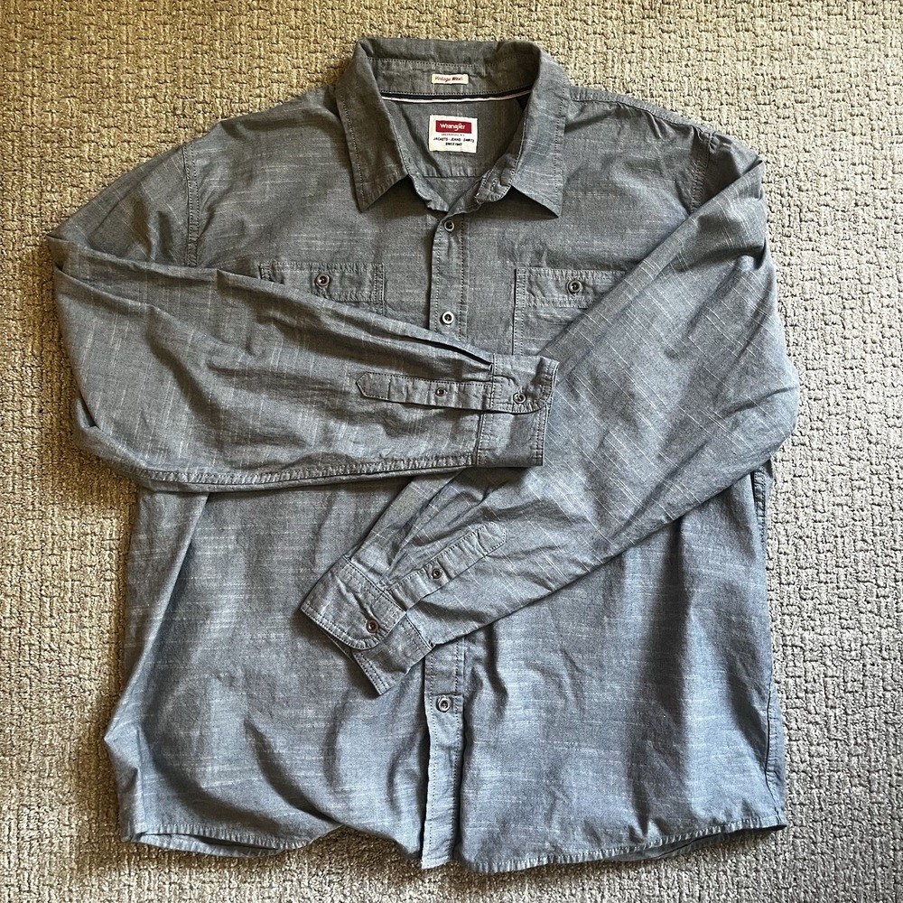 Wrangler Men's 3XL‎ Light Gray Long Sleeve Button-Down Cotton Shirt RN130274 - Picture 3 of 13